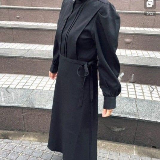 ワンピース 長袖 黒 ブラック ロング ロング丈 パフスリーブ