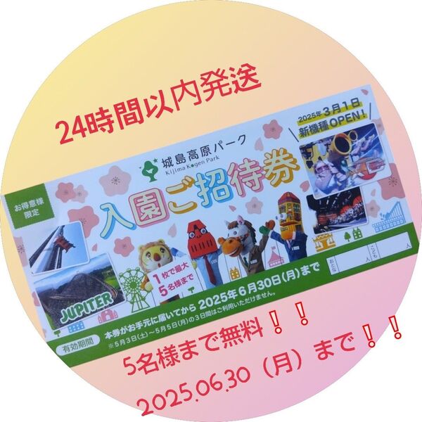 城島高原パーク 無料入園ご招待券 1枚 2025.06.04.