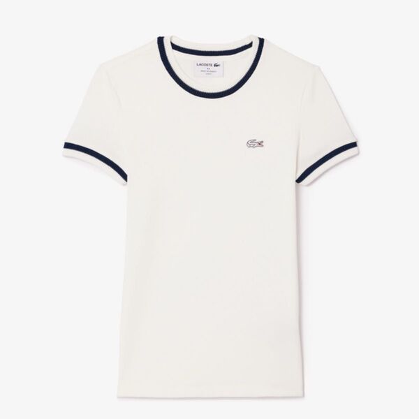 【美品】ラコステ ボーダーリブニット クルーネック 鹿の子地Tシャツ 38 Mサイズ