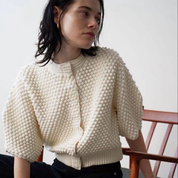CLANE 3D DOT HALF SLEEVE KNIT CARDIGAN