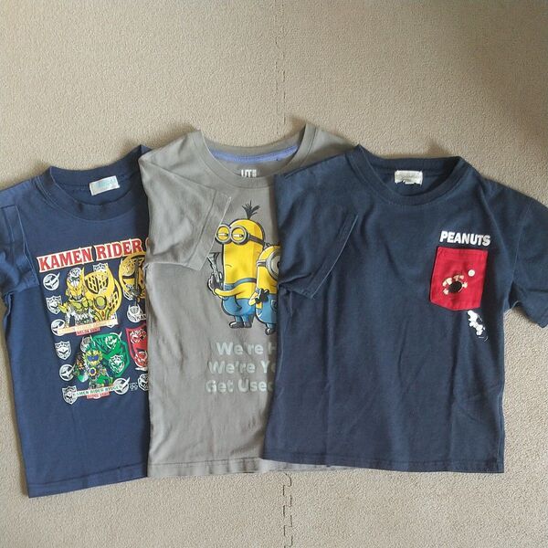 120cm Tシャツ 3枚セット 仮面ライダー ミニオンズ スヌーピー