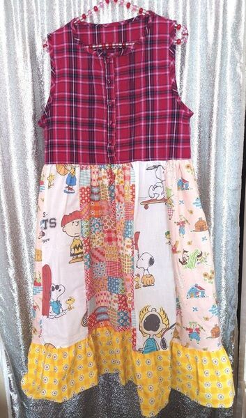 USEDシーツ スヌーピー リメイク ワンピース ハンドメイド