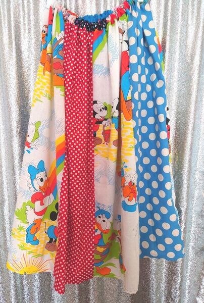 USEDシーツ リメイク ディズニー ロングスカート ハンドメイド