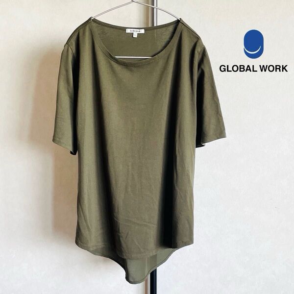 GLOBAL WORKグローバルワークLサイズトップスTシャツ無地カットソー半袖カーキ緑モスグリーン