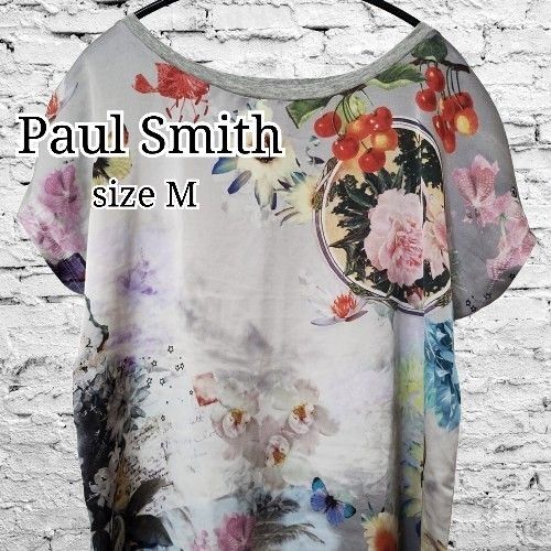 未使用 Paul Smith ポールスミス アートプリント 半袖ワンピース 花柄 総柄 異素材切り替え
