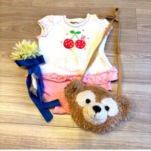 チェリープリントロンパース 水玉 ピンク ホットビスケット ボディスーツ 半袖 さくらんぼ チェリー