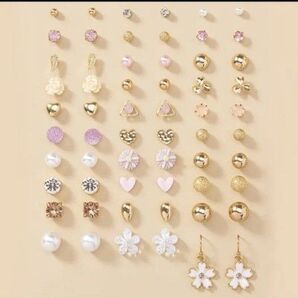 豪華 ピアスセット 30点セット まとめ売り ピンク系 ゴールド系 韓国ピアス パール ハート クローバー 花 【E】