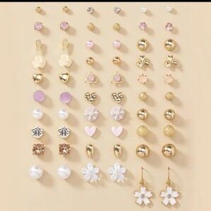 豪華 ピアスセット 30点セット まとめ売り ピンク系 ゴールド系 韓国ピアス パール ハート クローバー 花 【E】