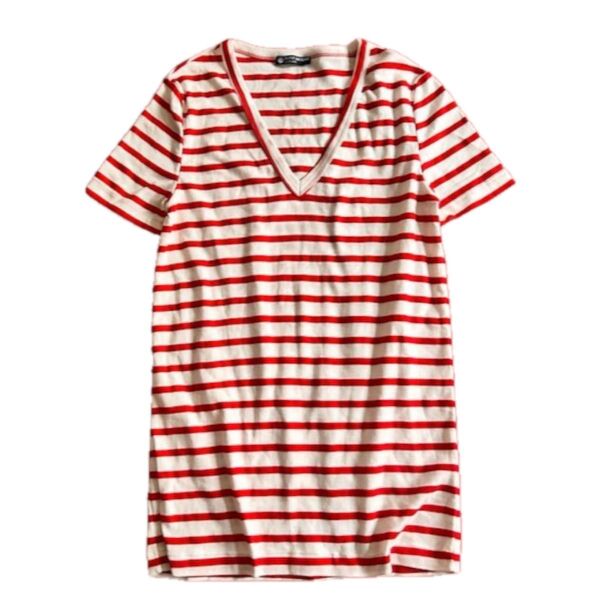 PETIT BATEAUプチバトー ボーダー Tシャツ L Vネック 半袖 カットソー コットン