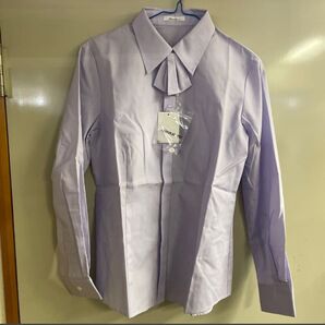 事務服長袖ブラウス 新品 9号 リボン取り外し可能 事務服ブラウス 受付ブラウス ボンマックス ラベンダー