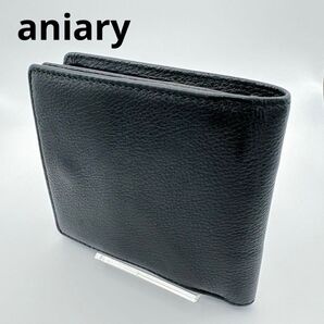 aniary アニアリ 折り財布 ブラック レザー カモフラ 二つ折り財布 黒 コンパクト ウォレット シボ革