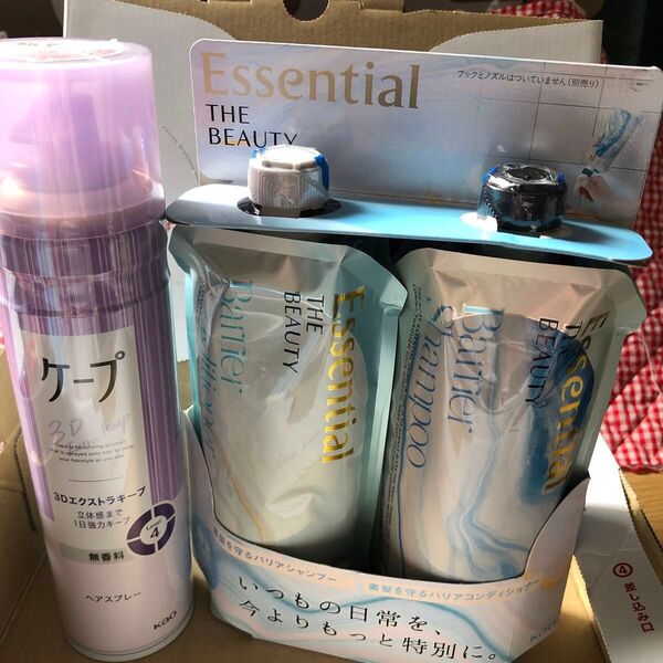 花王 エッセンシャル ザビューティ バリアシャンプー&コンディショナー つり下げペアセット(340ml+340ml)ケープ 無香料