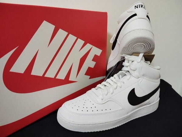 新品28cmナイキNIKEメンズスニーカーコートビジョンミッドホワイトブラック白黒エアフォース1AF1ハイカット好きに