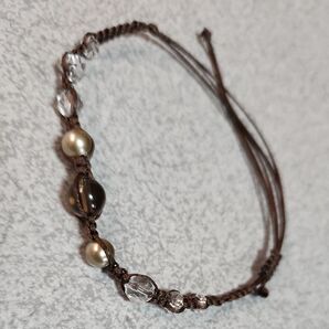 ハンドメイド ブレスレット スモーキークォーツ パール ガラスビーズ