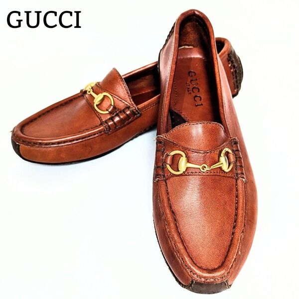 良品◎GUCCI グッチ ホースビット ローファー 23cm ドライビングシューズ 本革 レザー キャメル ブラウン ゴールド金具