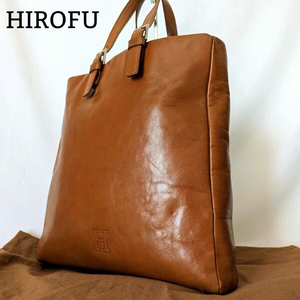 HIROFU ヒロフ トートバッグ 肩掛け ショルダーバッグ 本革 レザー 大容量 通勤 通学 ロゴ型押し A4可能 キャメル