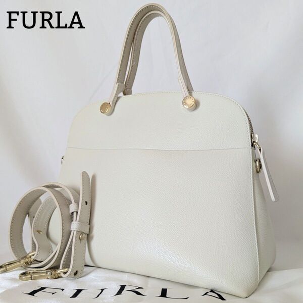FURLA パイパー 2wayショルダーバッグ ハンドバッグ 斜めがけ クロスボディ トートバッグ レザー チャーム アイボリー