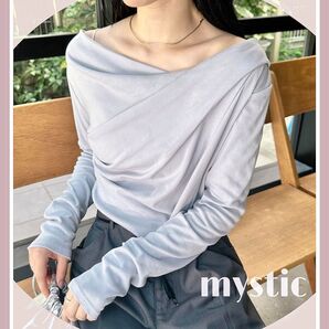 ミスティック★オフショルロングTシャツ★ブルー★サイズFree