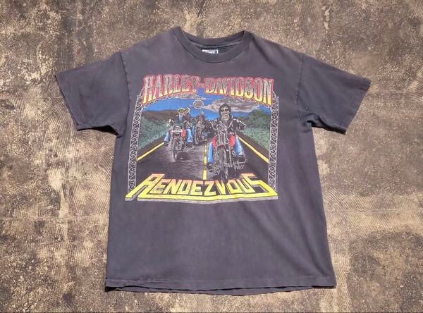 Harley-Davidson Tシャツ RENDEZVOUS ブラック Lサイズ 古着