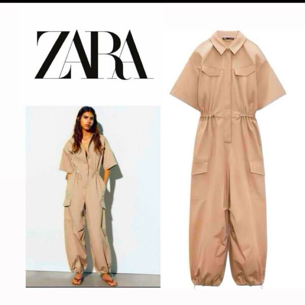 再値下げ!【美品】ZARA♪ギャバジンシャツスタイルジャンプスーツ
