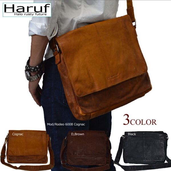 Haruf ハルフ本革 ショルダーバッグ 通勤 通学ヴィンテージ加工
