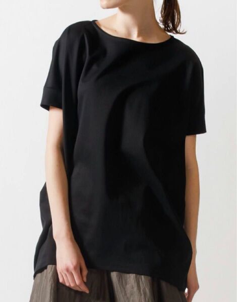 マーコート購入 ミズイロインド 半袖Tシャツ ボートネックコクーンプルオーバー ネイビー 紺 チュニック丈 美品