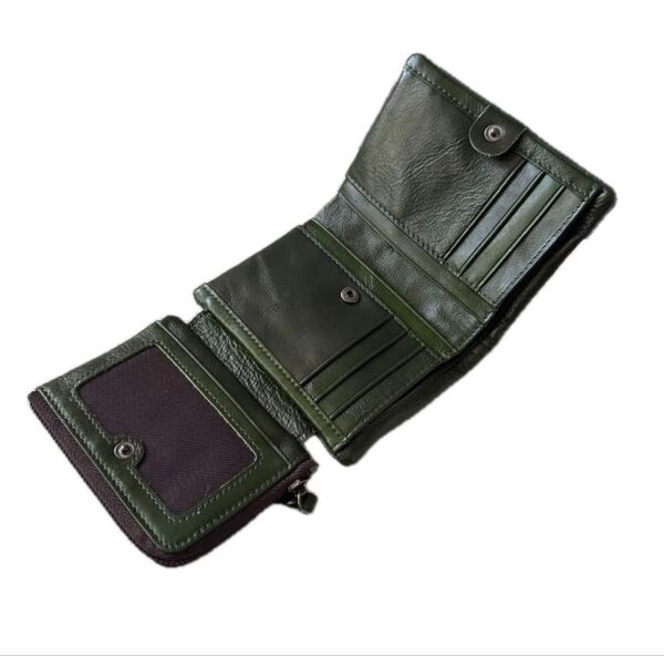新作品 一点限定 緑 イタリアンレザー メンズ 牛革/本革 コンパクト 二つ折り財布 ミニ財布/小銭入れあり