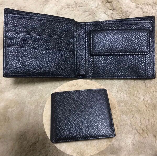 新作品 数量限定 黒 イタリアンレザー メンズ 牛革&本革 コンパクト 二つ折り財布 ミニ財布 小銭入れあり