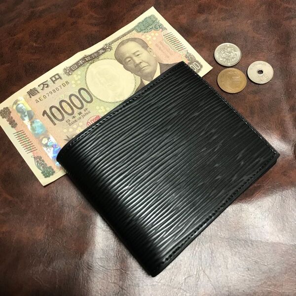 新作品 黒/黒 数量限定 本革&牛革 二つ折り財布 小銭入れ コンパクト