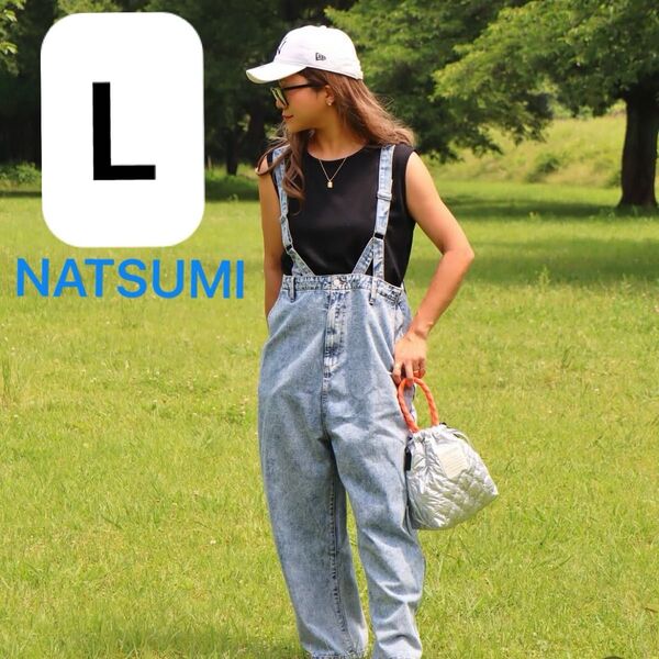 natsumi なつみ フィッシャーマンパンツ サロペット オーバーオール オールインワン デニム ブルー サックス ケミカル
