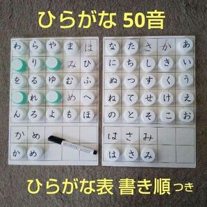 ⑧ひらがな表 あいうえお表 ペットボトルキャップ ひらがな50音 モンテッソーリ 療育 幼児学習 書き順つき