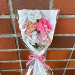 【即購入可】編み物 枯れない花束 ウールフラワー ピンク② ミニブーケ