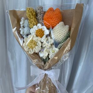 【お値下げ中!】編み物 枯れない花束 ウールフラワー チューリップ 大きめブーケ◎