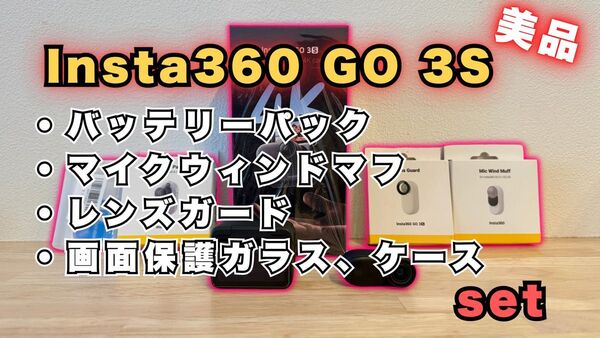 インスタ360 GO 3S 128GB ブラック バッテリーパック マイクマフ レンズガード 画面保護ガラス ケース セット