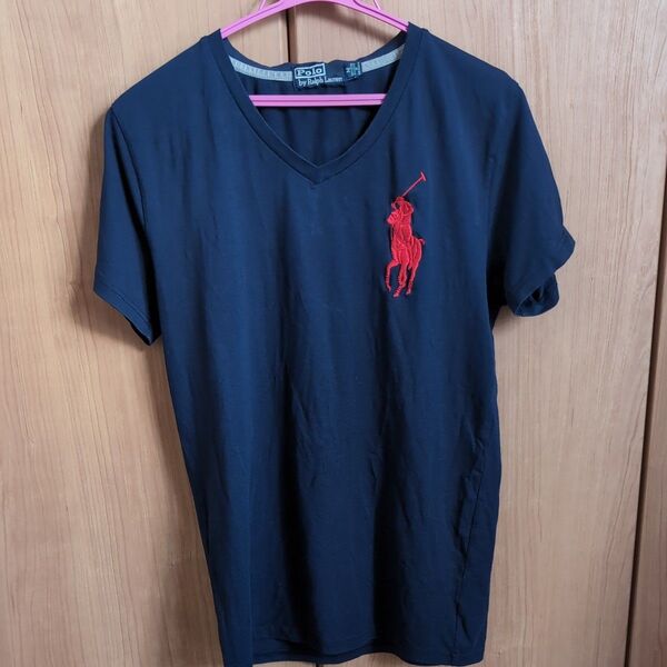 POLO RALPH LAUREN ポロラルフローレン Mサイズ Tシャツ Vネック ポロ馬ビック刺繍 ネイビー