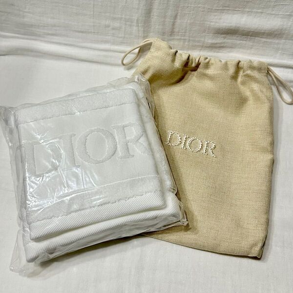Christian Dior ディオール ノベルティ タオル2枚セット 巾着袋 新品未使用♪