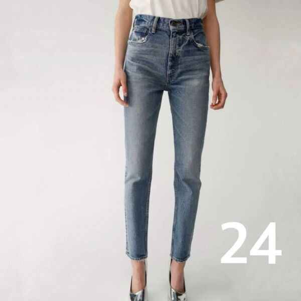 美品 MOUSSY マウジー MVS SKINNY スキニー デニム 24inch ライトブルー 日本製 ジーンズ ストレッチ