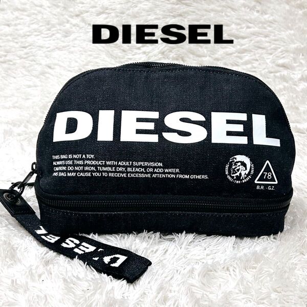 未使用級 DIESEL ディーゼル デニム セカンドバッグ マルチ ポーチ バッグ ダークブルー ロゴ ストラップ付