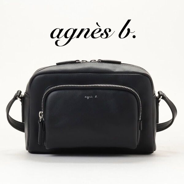 agnes b. アニエスベー angele アンジェル ショルダーバッグ カメラバック 斜め掛け ロゴ オール レザー ブラック