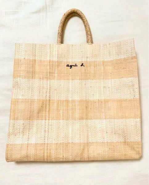 美品 アニエス・ベー agns b. ラフィア トートバッグ ストライプ ハンドバッグ かごバッグ 夏