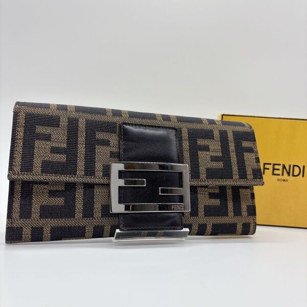 【美品】FENDI フェンディ ズッカ柄 長財布 FF金具 ロゴ 希少 ロングウォレット