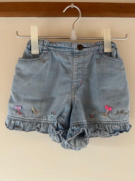 メゾピアノ デニムショートパンツ フリル ハイヒール 刺繍 140センチ