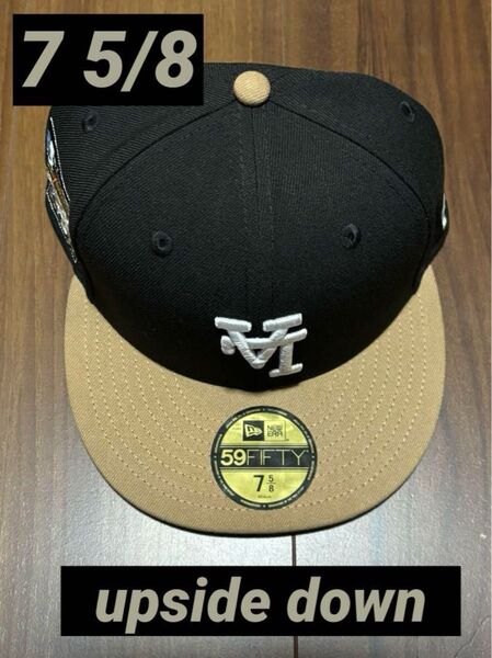 7 5/8 NEW ERA 59FIFTY ドジャース upside down 逆ロゴ 大谷翔平 山本由伸 ベージュ×ブラック