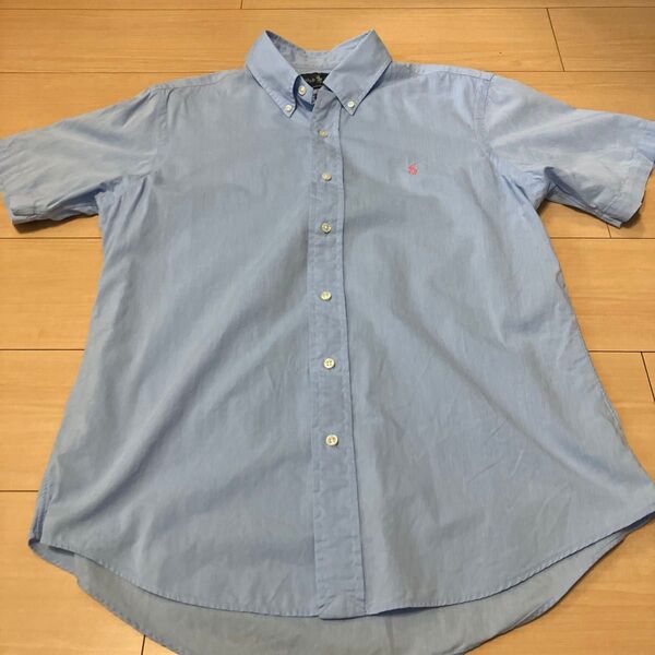 国内正規品 ラルフローレン 半袖 ボタンダウンシャツ 薄手 CUSTOM FIT Lサイズ ライトブルー 綿100