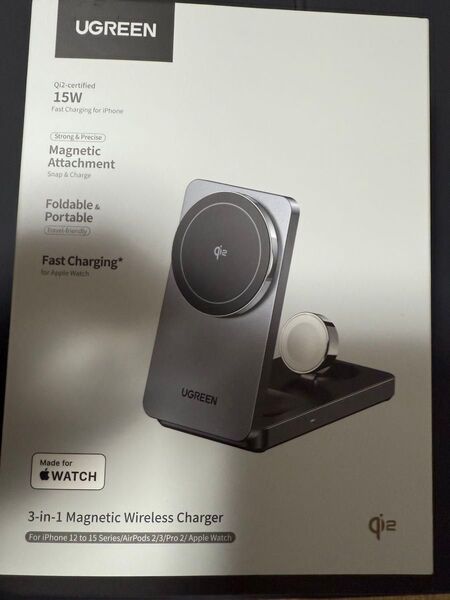 UGREEN 3 in 1 MagFlow ワイヤレス充電器 Qi2 MagSafeApple Watch 15W 3台同時充電