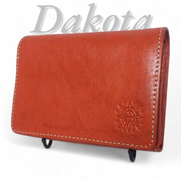 美品 Dakota ダコタ フォンス 折り財布 二つ折り財布 レザー 財布 コンパクト オレンジ ブラウン 被せ 小銭入れ 本革
