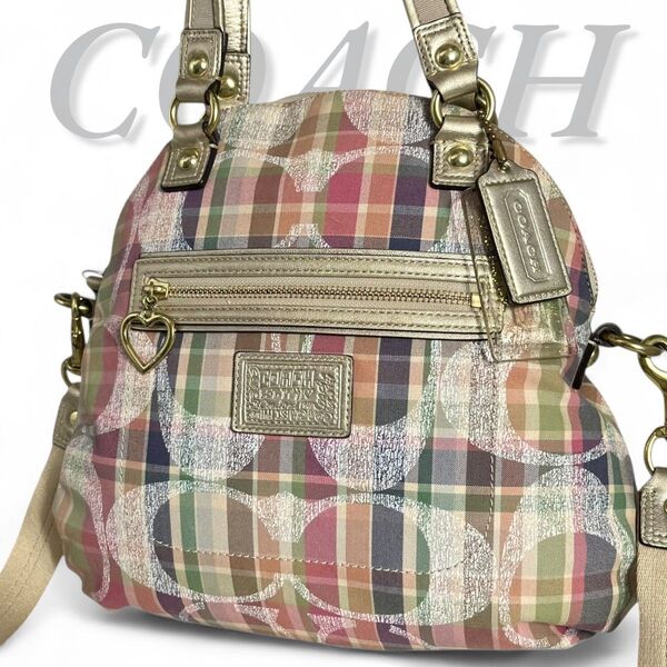 美品 COACH コーチ 2way ポピー POPPY ショルダーバッグ ハンドバッグ チェック シグネチャー F23541