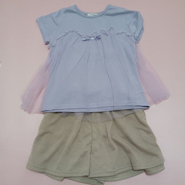 セットアップ チュール付きTシャツ&パンツ 130 しまむら まとめ売り セット 女の子 キュロットスカート