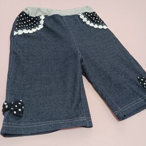 女の子 デニムハーフパンツ ドット柄 リボン レース 130サイズ 西松屋 保育園 遊び着 ズボン