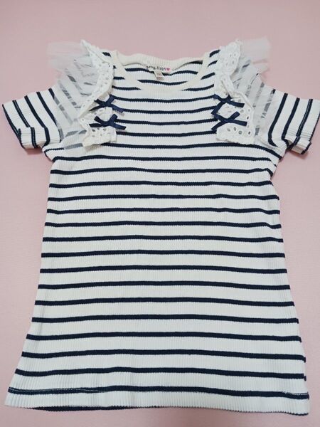 anyFAM ボーダー柄Tシャツ 袖フリル 半袖 リボン 130 120 110